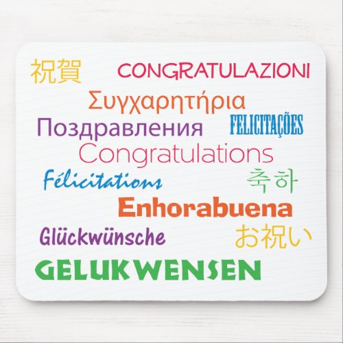 Congratulations Many Languages Colorful Pretty Mouse Pad