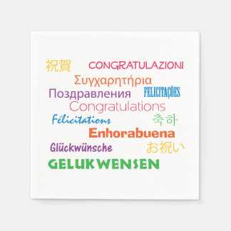 Congratulations Many Languages Colorful Typography Napkins