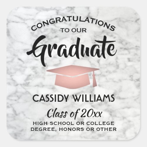 Congratulations Marble and Pink Trendy Graduation Square Sticker