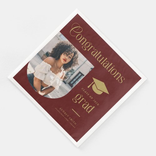 Congratulations Maroon Gold Grad Photo Arch Paper Dinner Napkins