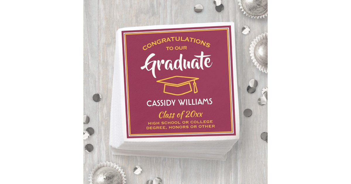 Congratulations Maroon Gold Red Yellow Graduation Napkins | Zazzle
