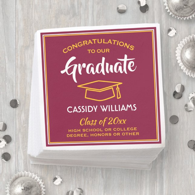 Congratulations Maroon Gold Red Yellow Graduation Napkins (Creator Uploaded)