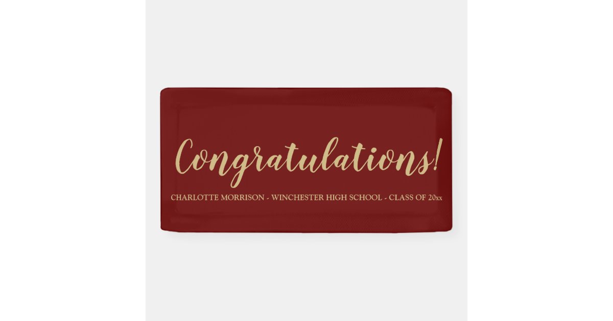 Congratulations maroon wine gold custom graduation banner | Zazzle