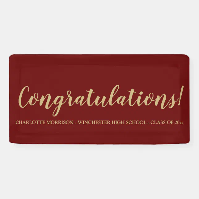 Congratulations maroon wine gold custom graduation banner | Zazzle