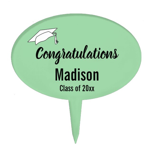 Congratulations Mint Green Grad's Name Graduation Cake Topper (Front)