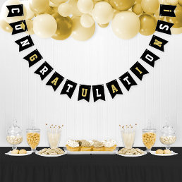 Congratulations Modern Black and Gold Graduation Bunting Flags