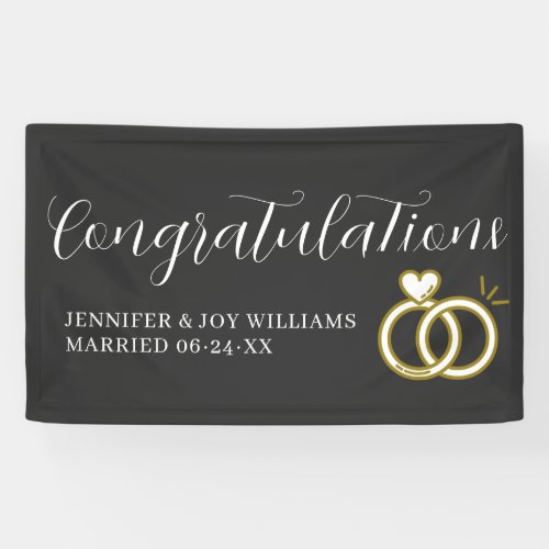Congratulations Modern Black Script Wedding Banner