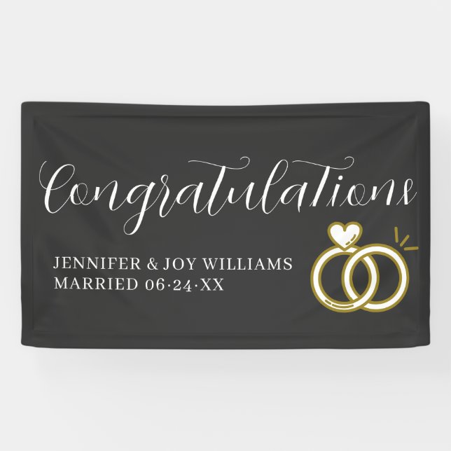 Congratulations Modern Black Script Wedding Banner (Horizontal)