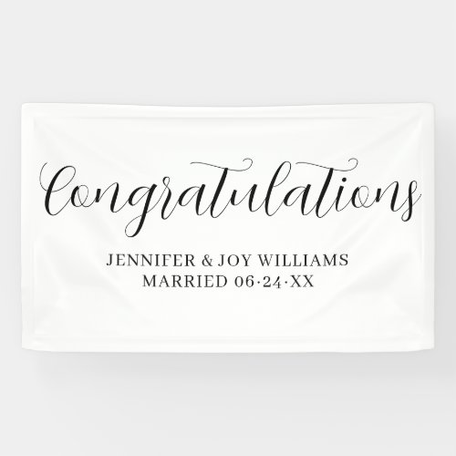 Congratulations Modern Black Script Wedding Banner