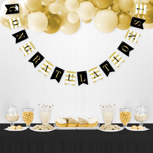 Congratulations Modern Gold Black Graduation Party Bunting Flags (Creator Uploaded)