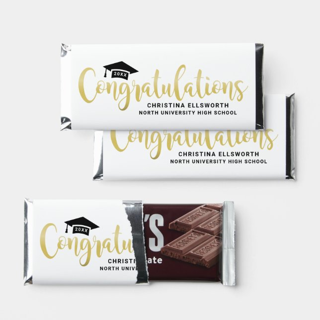 Congratulations Modern Gold Custom Graduation Hershey Bar Favors (Front)