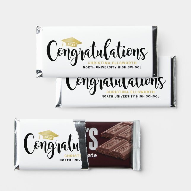 Congratulations Modern Gold Custom Graduation Hershey Bar Favors (Front)