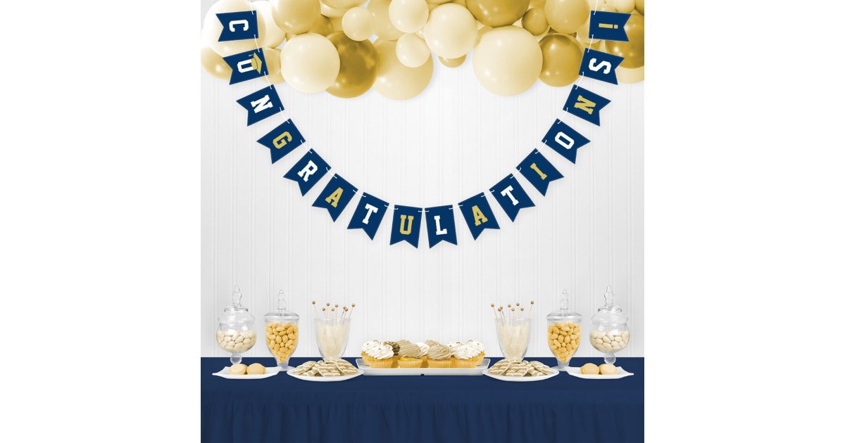 Congratulations Modern Navy and Gold Graduation Bunting Flags | Zazzle