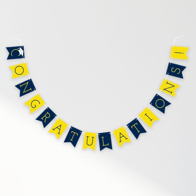 Congratulations Modern Navy Blue Yellow Graduation Bunting Flags (Creator Uploaded)