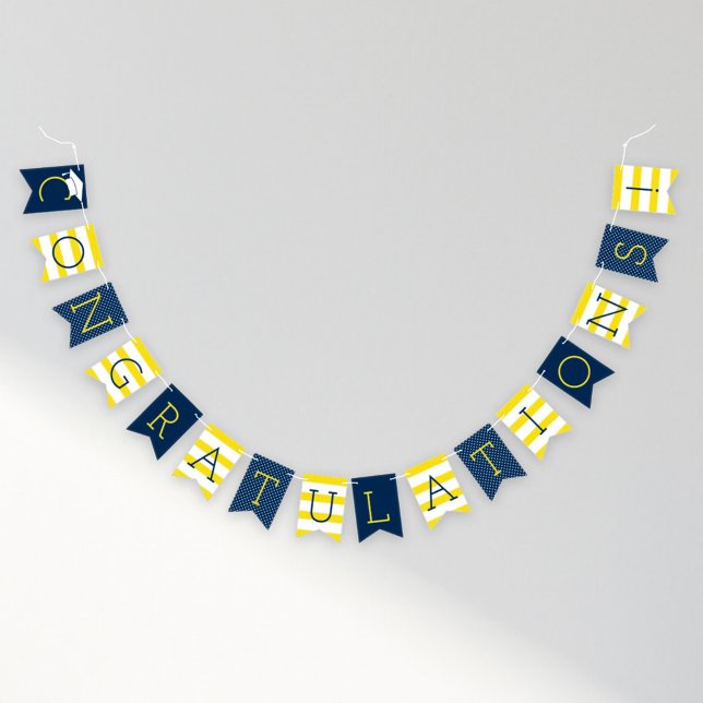 Congratulations Modern Navy Blue Yellow Graduation Bunting Flags (Creator Uploaded)