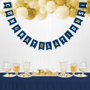 Congratulations Modern Navy Gold Party Bunting Flags