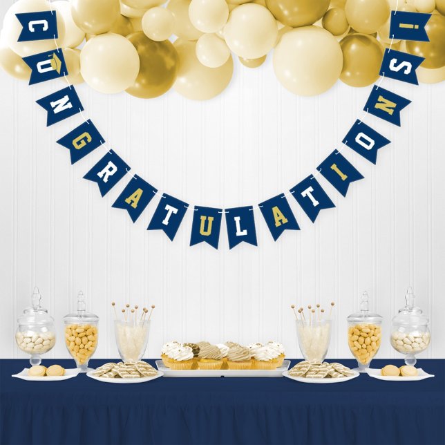 Congratulations Modern Navy Gold Party Bunting Flags (Creator Uploaded)