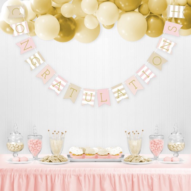 Congratulations Modern Pink Gold Graduation Party Bunting Flags (Creator Uploaded)