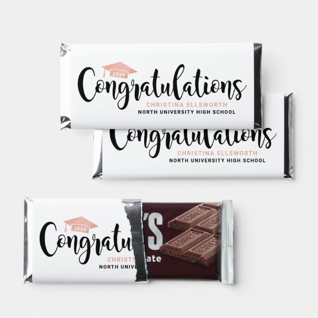 Congratulations Modern Rose Gold Custom Graduation Hershey Bar Favors (Front)