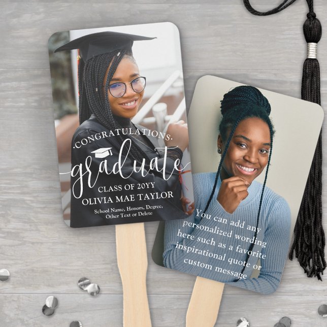 Congratulations Modern Script 2 Photo Graduation Hand Fan (Creator Uploaded)