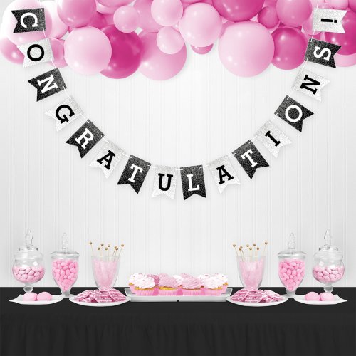 Congratulations Modern Silver Confetti Graduation Bunting Flags