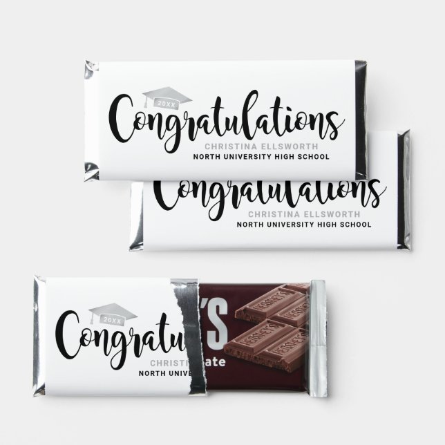 Congratulations Modern Silver Custom Graduation Hershey Bar Favors (Front)