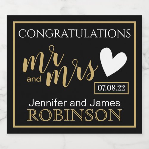 Congratulations Mr Mrs Custom Name Gold Wedding Sparkling Wine Label