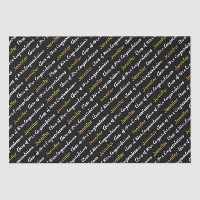 Congratulations Name Black White Gold Graduation Tissue Paper (Front)