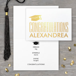Congratulations Name Graduation Modern Silver Real Foil Card