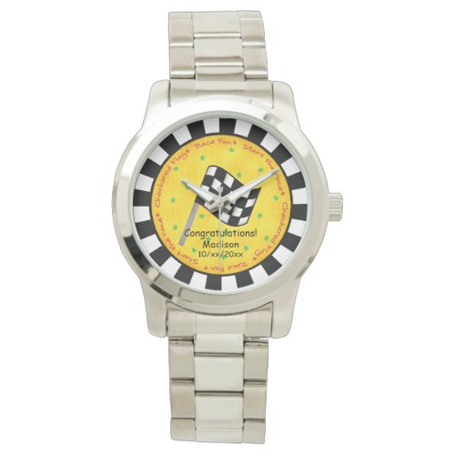 Congratulations Name Personalize Checkered Flag Watch