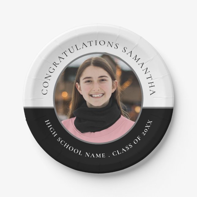 Congratulations Name Photo Custom Graduation Paper Plates (Front)