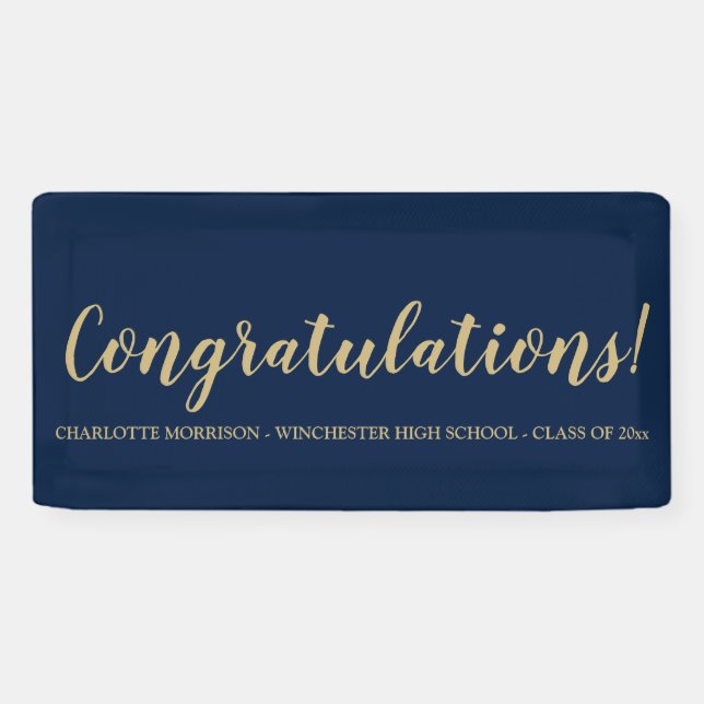 Congratulations navy blue gold custom graduation banner (Horizontal)