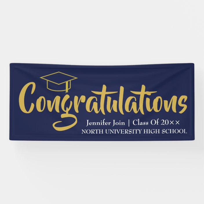 Congratulations Navy Blue Gold Custom Graduation Banner | Zazzle.com