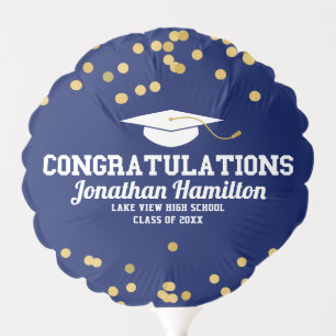 Congratulations Navy Blue Gold Grad Party Balloon