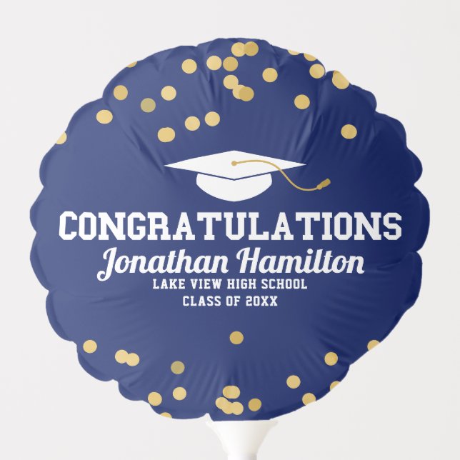 Congratulations Navy Blue Gold Grad Party Balloon (Front)