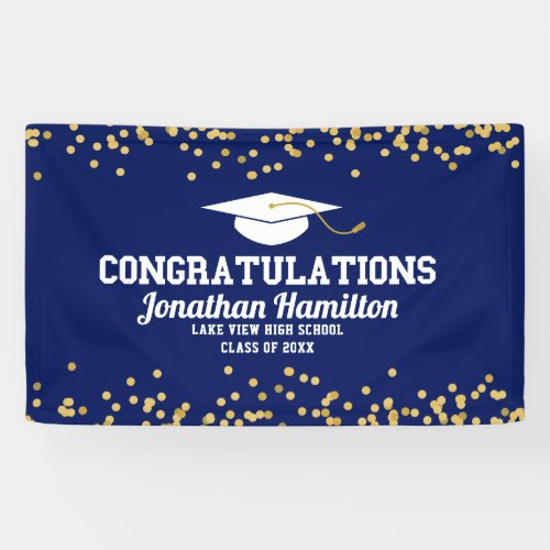 Congratulations Navy Blue Gold Grad Party Banner