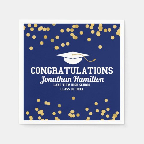 Congratulations Navy Blue Gold Grad Party Napkins