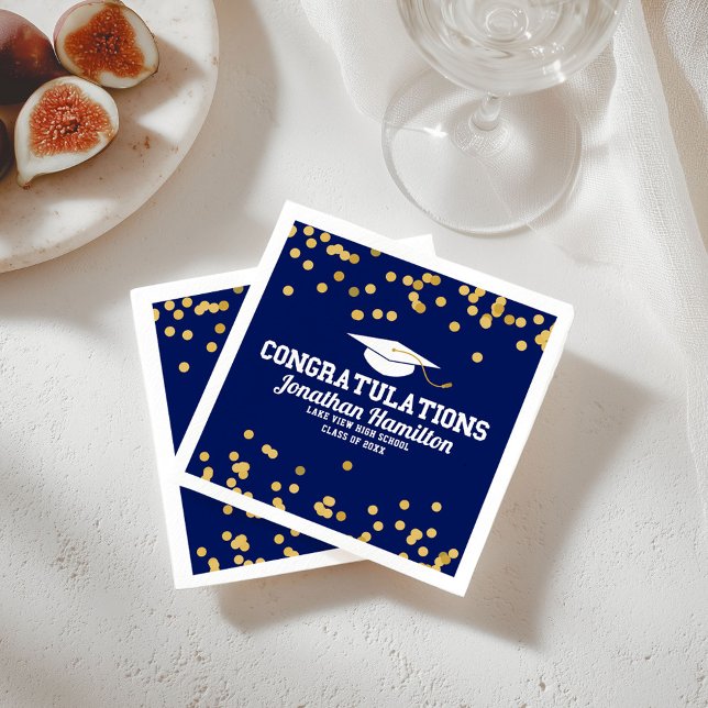 Congratulations Navy Blue Gold Grad Party Napkins (Creator Uploaded)