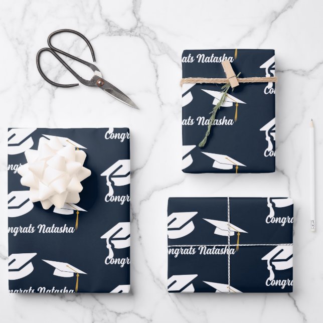 Congratulations Navy Blue graduation celebration  Wrapping Paper Sheets (Front)