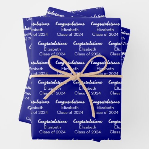 Congratulations Navy Blue White Class of 2024 Name Wrapping Paper Sheets