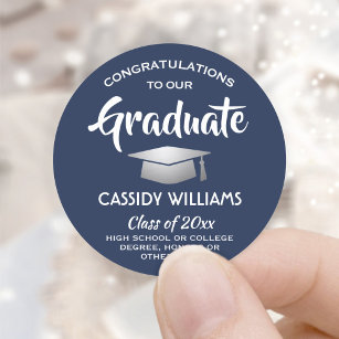 Congratulations Navy Blue White Silver Graduation Classic Round Sticker