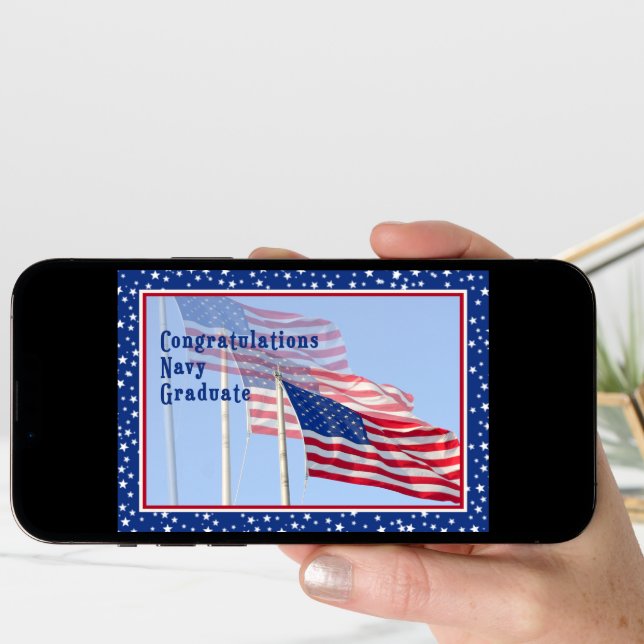Congratulations Navy Graduate Card with Flags (Front Digital)