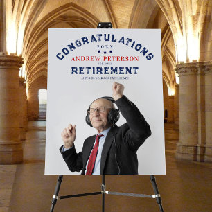 Congratulations Navy Red Photo Retirement Party Foam Board