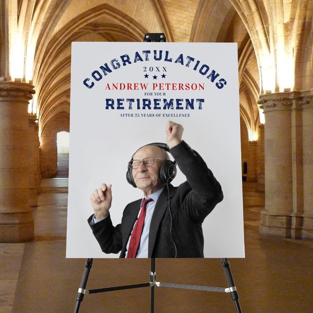 Congratulations Navy Red Photo Retirement Party Foam Board (Creator Uploaded)