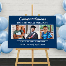 Congratulations Navy Three Photo Graduation Foam Board