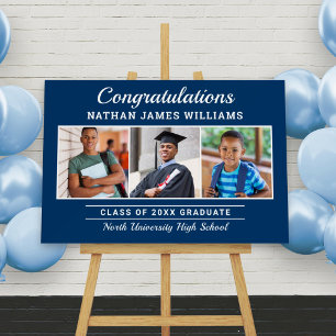 Congratulations Navy Three Photo Graduation Foam Board