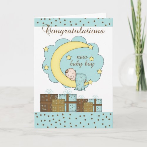 Congratulations New Baby Boy Card With Sleeping Ba