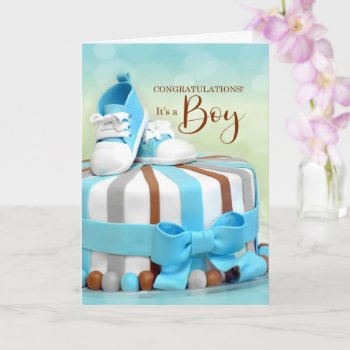Congratulations New Baby Boy In Blue And Brown Card by SalonOfArt at Zazzle