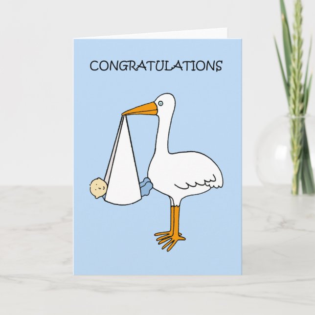 Congratulations New Baby Boy with Stork Card (Front)