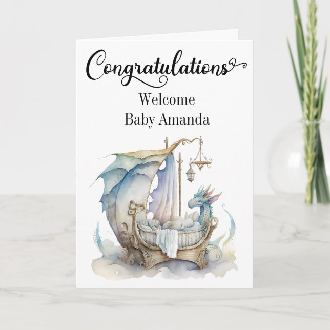  Congratulations New baby Fantasy Dragon Crib Card (Front)